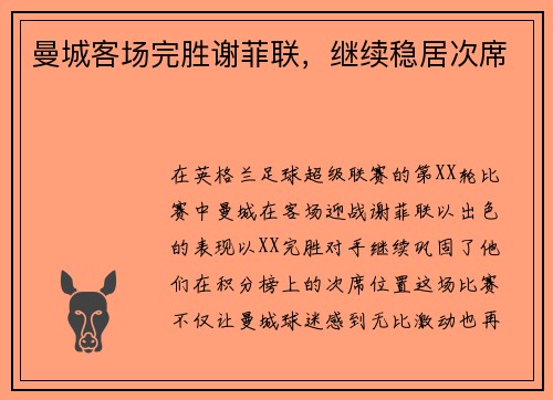 曼城客场完胜谢菲联，继续稳居次席